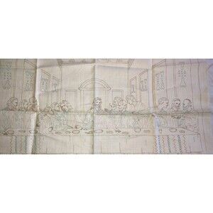18" X 22" Unused Vintage Antique Pure Linen Last Supper Stamped for Embroidery